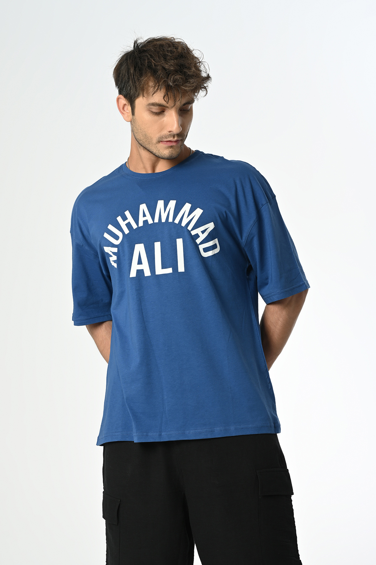 M.Ali Tasarım Mavi Pamuk Bisiklet Yaka Dembu T-shirt '23